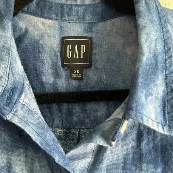 GAP | Blue Tie Dye | Linen Blend | Maxi Shirt Dress | size XS - Picture 3 of 6